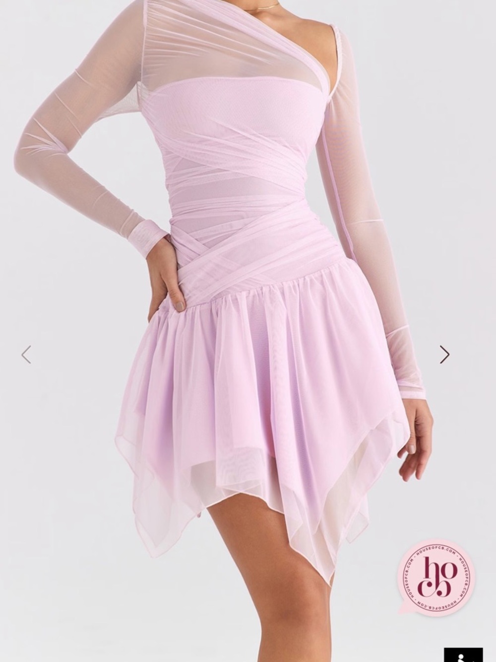 Gorgeous NWT RARE House of CB Mallow Layered Mesh Asymmetric One-Shoulder Dress